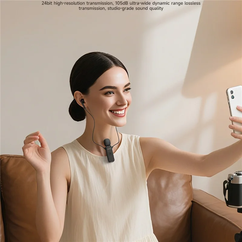 K3 Wireless Lavalier Microphone with Receiver for Live Streaming  /  Singing  /  Vlogging  /  Interviews - Black