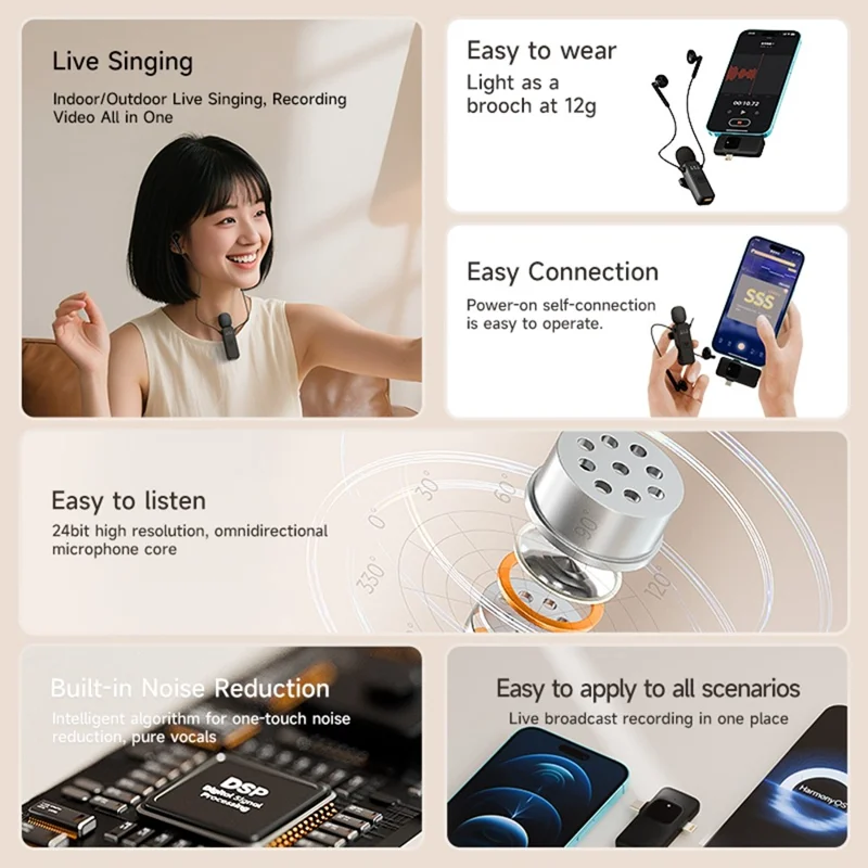 K3 Wireless Lavalier Microphone with Receiver for Live Streaming  /  Singing  /  Vlogging  /  Interviews - Black