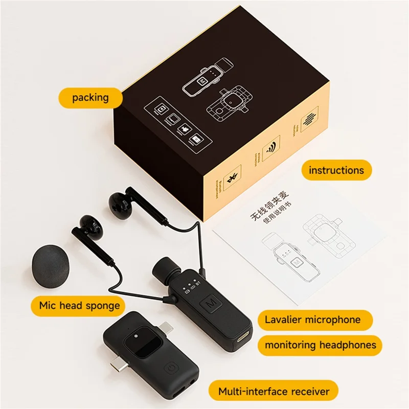 K3 Wireless Lavalier Microphone with Receiver for Live Streaming  /  Singing  /  Vlogging  /  Interviews - Black