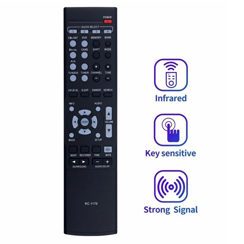 RC-1170 For Denon AV Receiver Infrared Remote Control Battery Powered 10m Range Ergonomic Controller