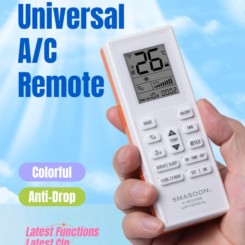 SMASOON K-8008E Universal Air Conditioner Remote Control 8m Long Range Operation Infrared Controller - White