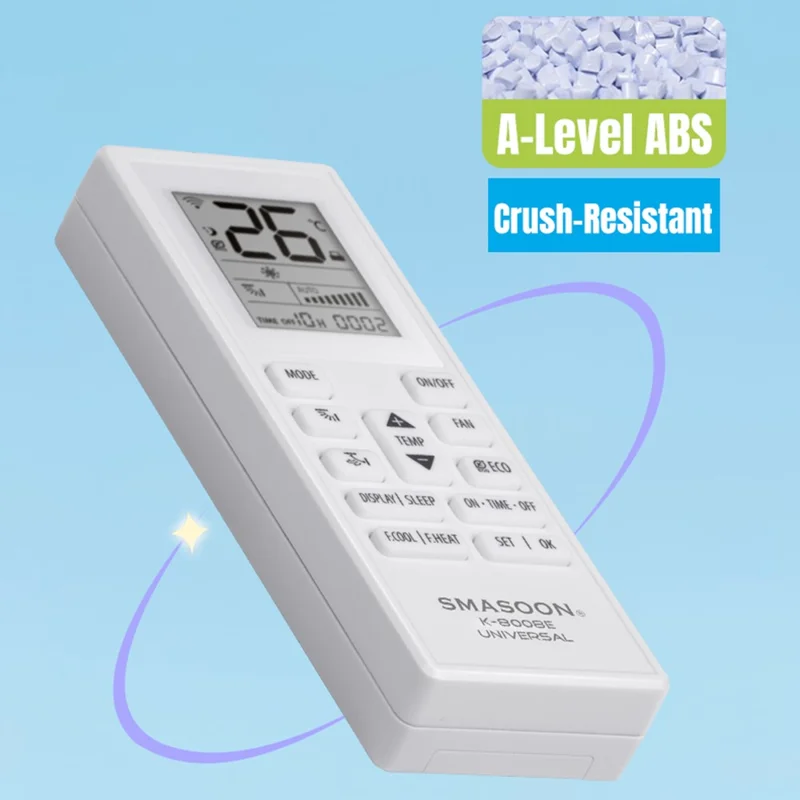 SMASOON K-8008E Universal Air Conditioner Remote Control 8m Long Range Operation Infrared Controller - White