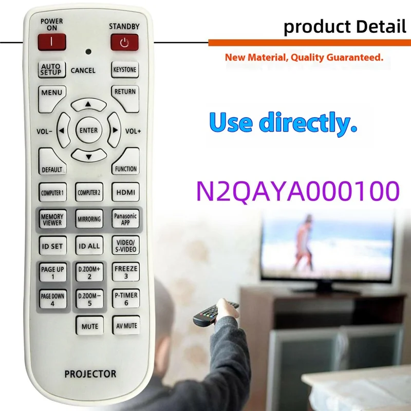 N2QAYA000100 För Panasonic projektor fjärrkontroll ersättning Infraröd Trådlös 10 m räckvidd