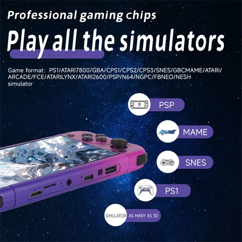 G50V 5 Inch Handheld Game Console HD Output 3D Joy-stick WiFi Multiplayer Game Console 15000+ Games - Purple