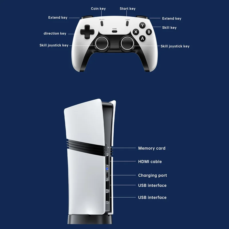 Console de jeu rétro GS5 Pro avec boîte de jeux, 30000 jeux, 53 émulateurs, sortie HD 4K, 2 contrôleurs et carte TF de 128 Go