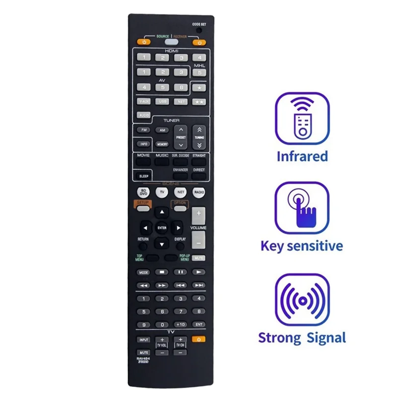 RAV494 For Yamaha AV Receiver Infrared Remote Control 10m Range Ergonomic Wireless Controller