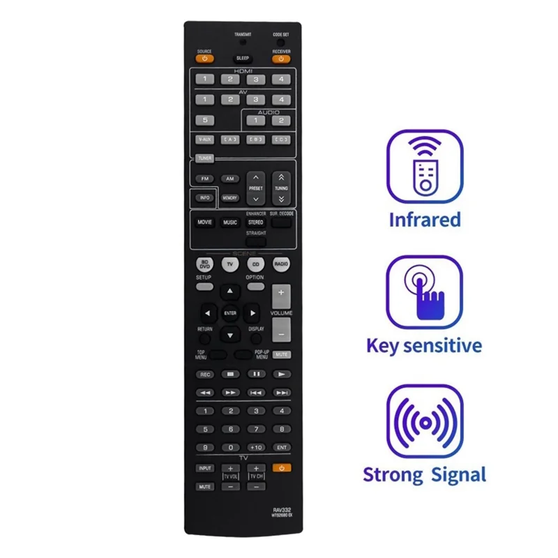 RAV332 For Yamaha AV Receiver Infrared Remote Control 10m Range Ergonomic Wireless Controller