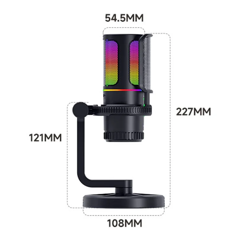 SU7 Mikrofon Kondensatorowe USB z Dynamicznym Mikrofonem, Oświetleniem RGB, Redukcją Hałasu do PC / Laptopa / Nagrywania / Gry / Transmisji na Żywo