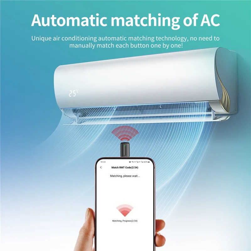 EKX5S-T Mini smartphone IR-fjernbetjeningsadapter med 8 m rækkevidde, IR-blast til AC og TV - Sort / iP