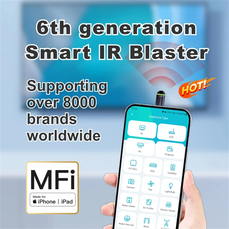 OCRUSTAR EKX6i-T Mini-Smartphone IR-Fernbedienung Langstreckensteuerung oder Klimaanlage TV - Typ-C-Anschluss - Schwarz