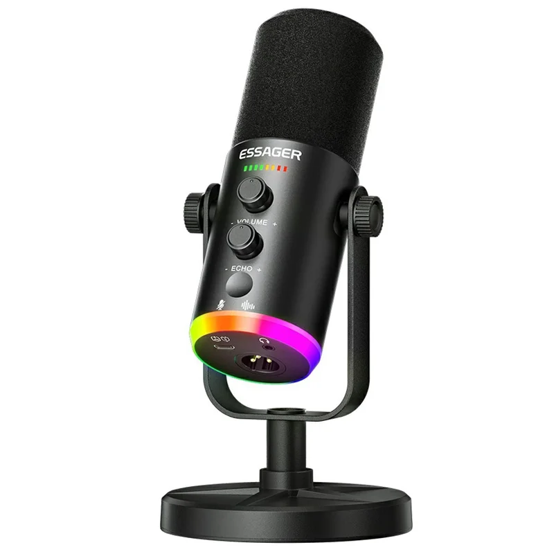 ESSAGER ABS Skrivbordsmikrofon med XLR / Type-C / 3,5 mm gränssnitt och 1,8 m kabel DSP-brusreducering - Svart