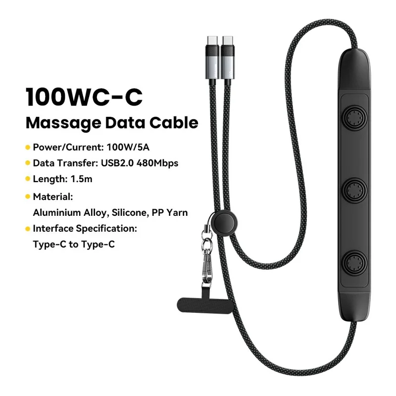 ESSAGER 2 in 1 3 Speeds Adjustable Massage USB-C to USB-C Data Cable 1.5m 100W Fast Charging Cord