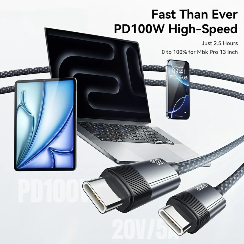 ESSAGER 2 in 1 3 Speeds Adjustable Massage USB-C to USB-C Data Cable 1.5m 100W Fast Charging Cord