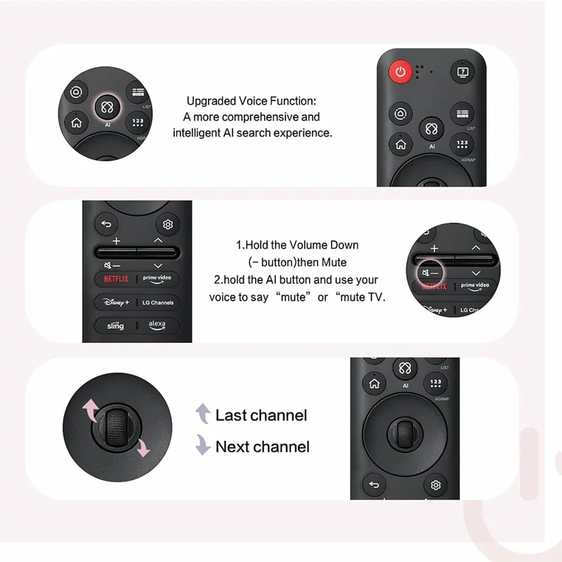 AKB76046602 / MR25GA 10m Plage Télécommande TV Activée par la Voix Ergonomique Télécommande Vocale pour LG