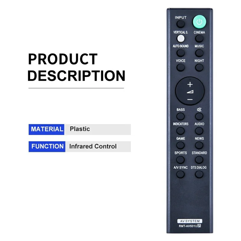 Mando a distancia RMT-AH501U para barra de sonido Sony, controlador de repuesto con batería e infrarrojos