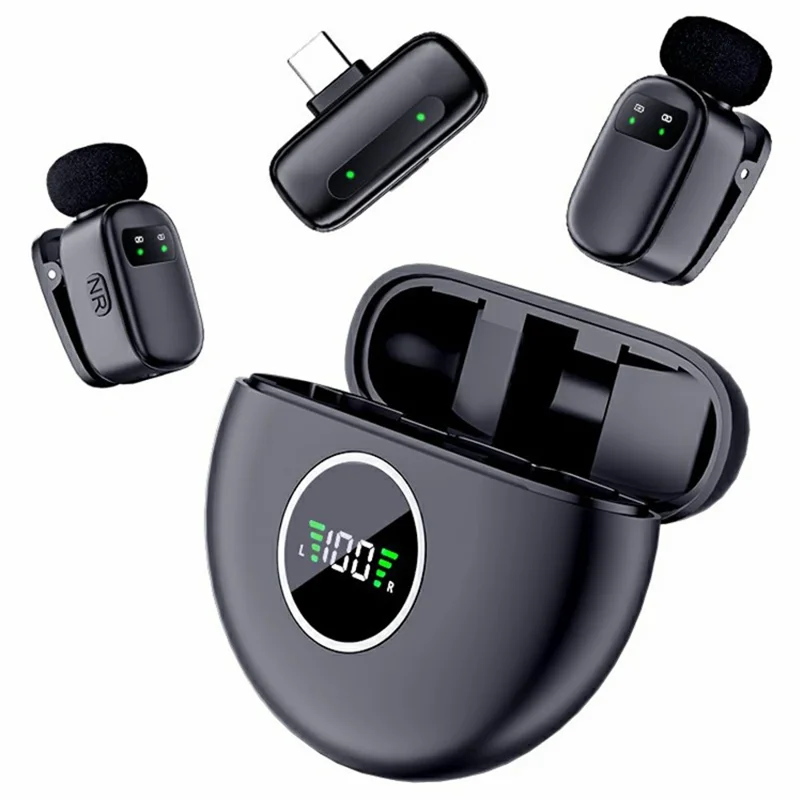 K20 Type-C Wireless Lavalier Microphone Smart Noise Cancelling for Live Streaming Mini Clip-On Mic - Black