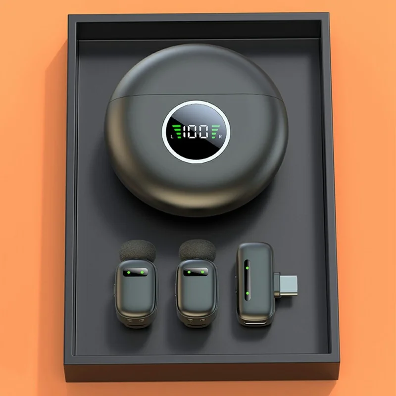 K20 Type-C Wireless Lavalier Microphone Smart Noise Cancelling for Live Streaming Mini Clip-On Mic - Black