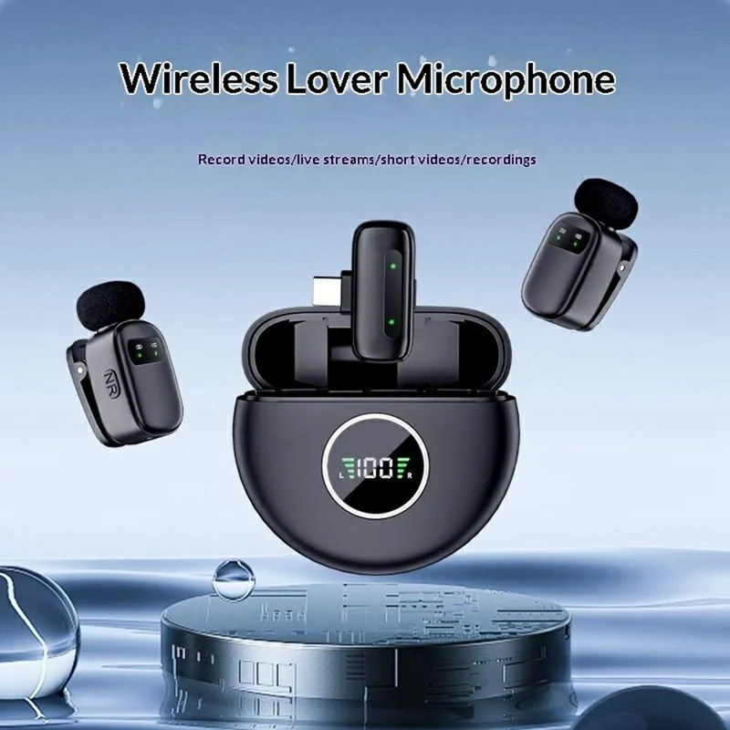 K20 Type-C Wireless Lavalier Microphone Smart Noise Cancelling for Live Streaming Mini Clip-On Mic - Black