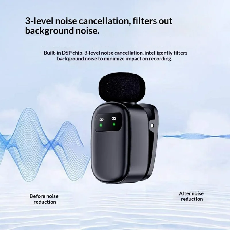 K20 Type-C Wireless Lavalier Microphone Smart Noise Cancelling for Live Streaming Mini Clip-On Mic - Black