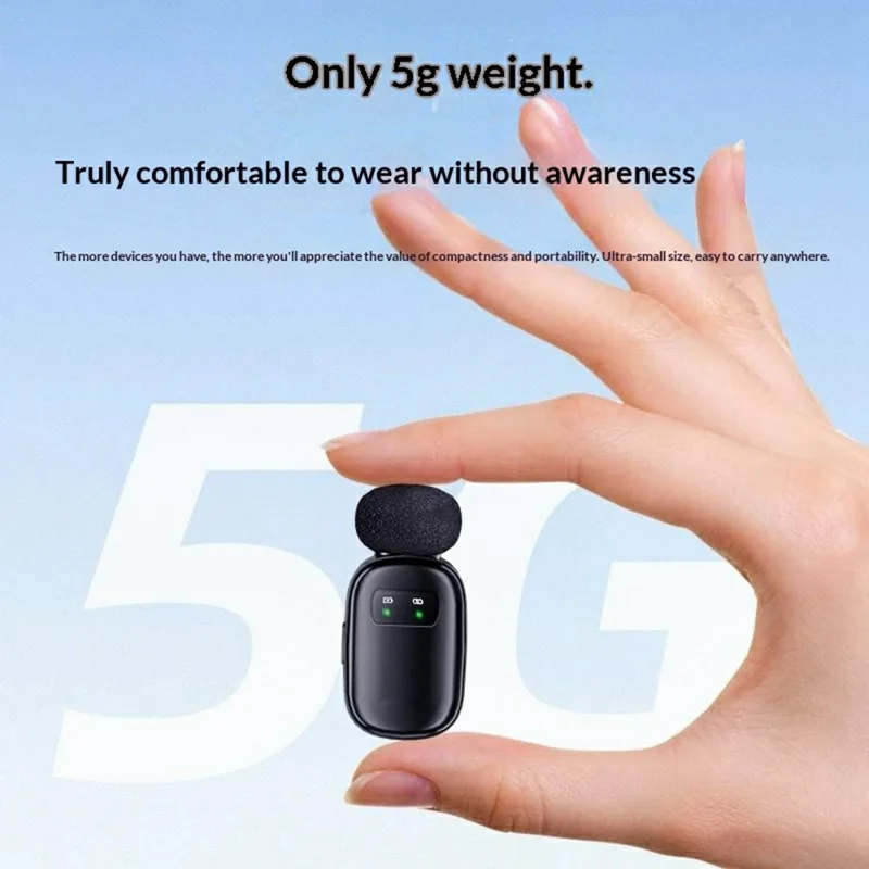 K20 Type-C Wireless Lavalier Microphone Smart Noise Cancelling for Live Streaming Mini Clip-On Mic - Black