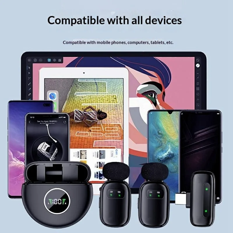 K20 Type-C Wireless Lavalier Microphone Smart Noise Cancelling for Live Streaming Mini Clip-On Mic - Black