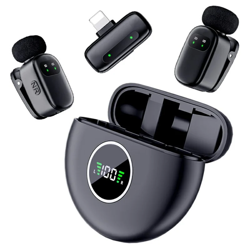 Microfone Lapela Sem Fios K20 com Interface 8-Pinos, Microfone Mini Clip com Cancelamento Inteligente de Ruído para Transmissões em Direto - Preto