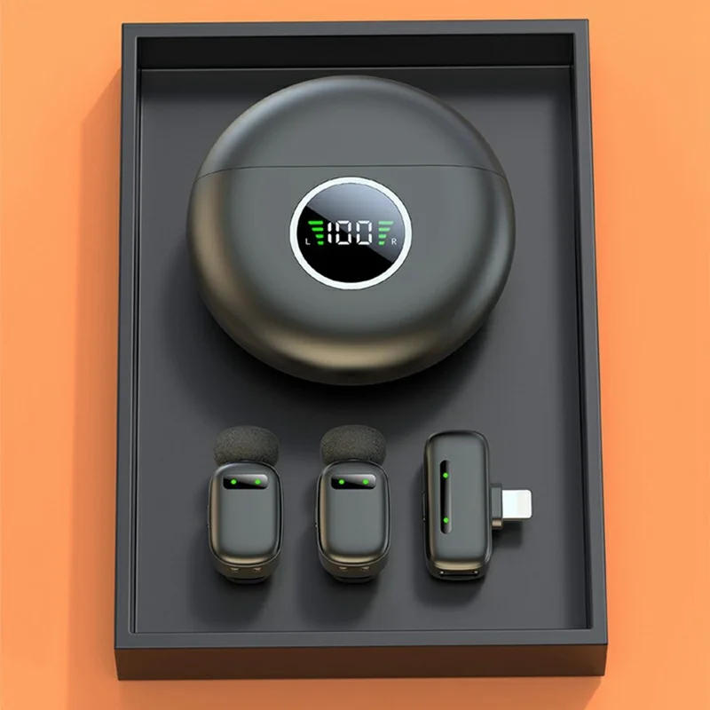 Microfone Lapela Sem Fios K20 com Interface 8-Pinos, Microfone Mini Clip com Cancelamento Inteligente de Ruído para Transmissões em Direto - Preto