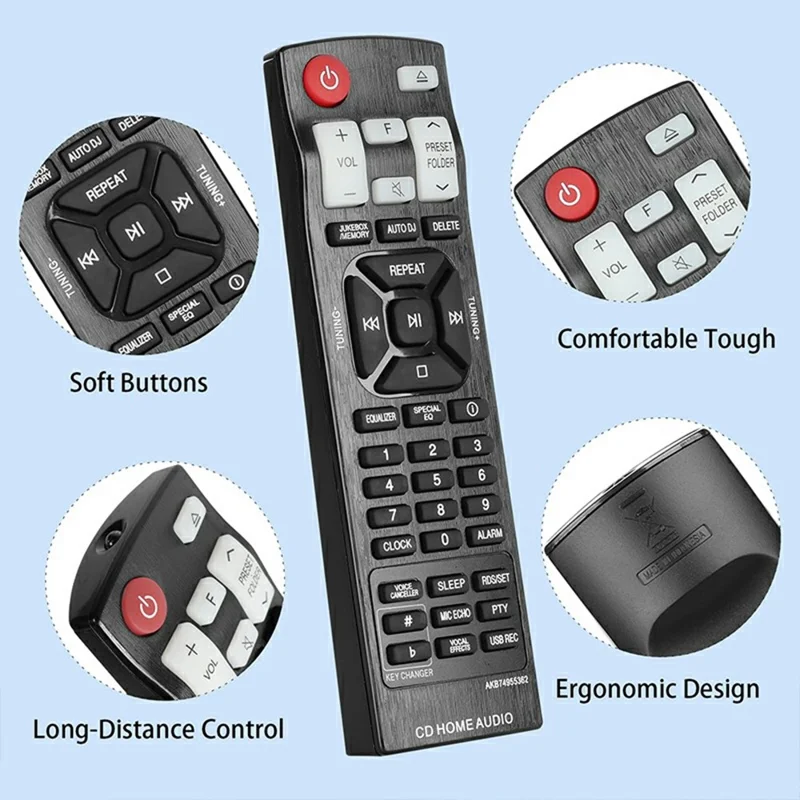 AKB74955362 For LG Audio Speaker Player Remote Control Infrared IR Universal CD Home Audio System Controller - Black