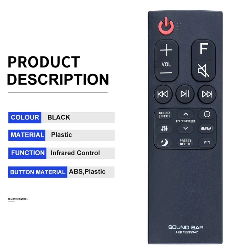 AKB75595342 For LG Sound Bar Infrared Remote Control Replacement Direct Use No Setting Required Controller - Black