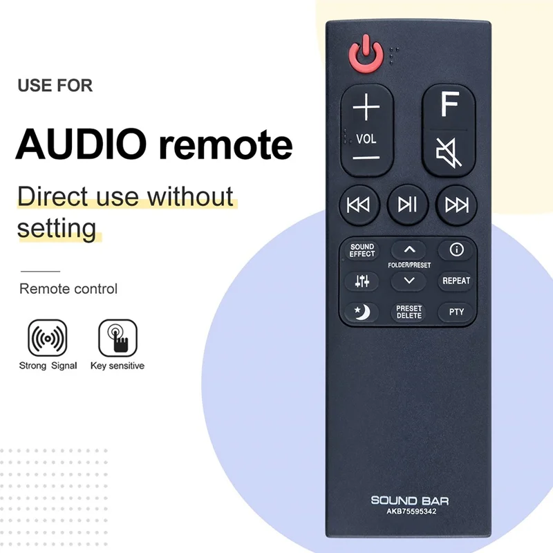 AKB75595342 For LG Sound Bar Infrared Remote Control Replacement Direct Use No Setting Required Controller - Black