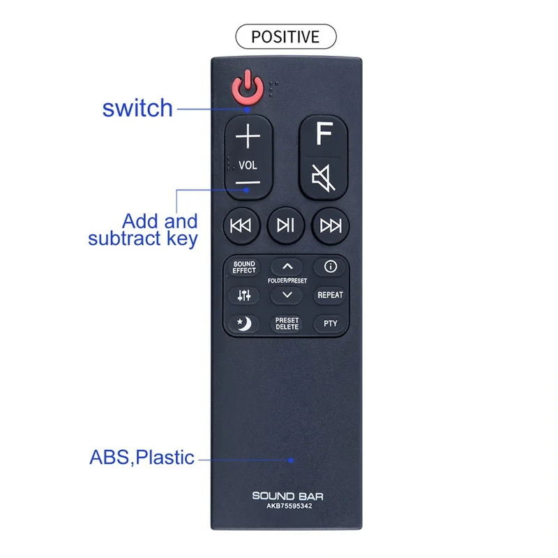 AKB75595342 For LG Sound Bar Infrared Remote Control Replacement Direct Use No Setting Required Controller - Black