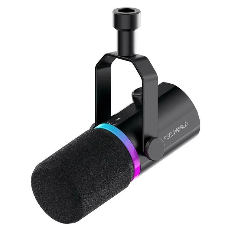 FEELWORLD PM1 Динамический микрофон XLR / USB для подкастов, игр, стриминга и записи с RGB-подсветкой - Черный