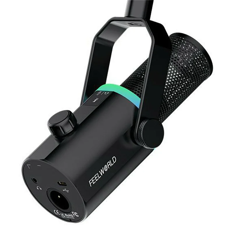 FEELWORLD PM1 Динамический микрофон XLR / USB для подкастов, игр, стриминга и записи с RGB-подсветкой - Черный