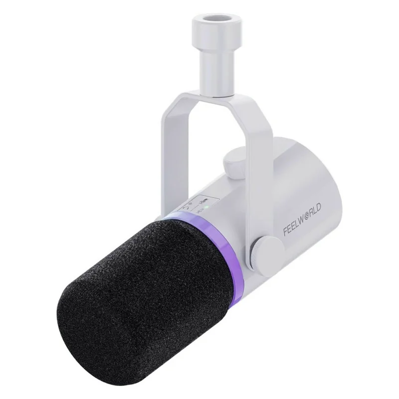 FEELWORLD PM1-W Dynamisches Mikrofon XLR/USB Podcast Gaming Streaming Aufnahmemikrofon mit RGB-Beleuchtung – Weiß