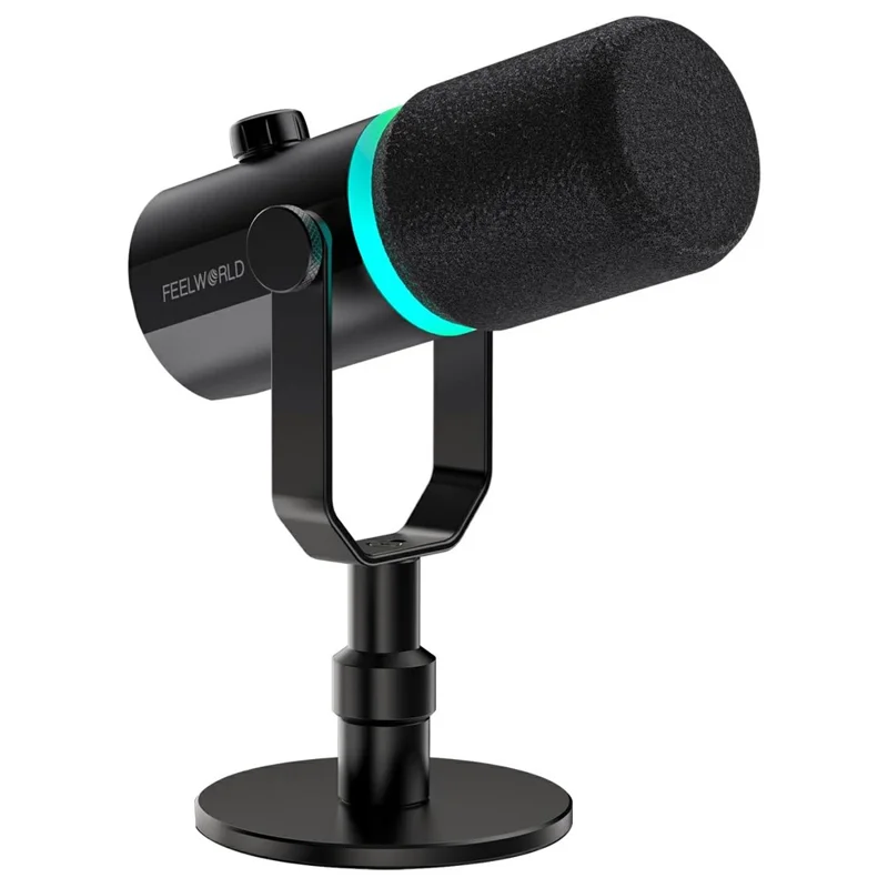 FEELWORLD PM1-XS Dynamic Microphone with Stand XLR  /  USB Dual Output Desktop Mic for Recording  /  Gaming  /  Streaming - Black