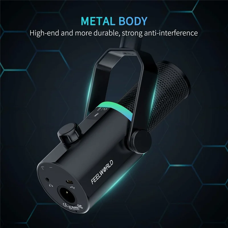 FEELWORLD PM1-XS Dynamic Microphone with Stand XLR  /  USB Dual Output Desktop Mic for Recording  /  Gaming  /  Streaming - Black