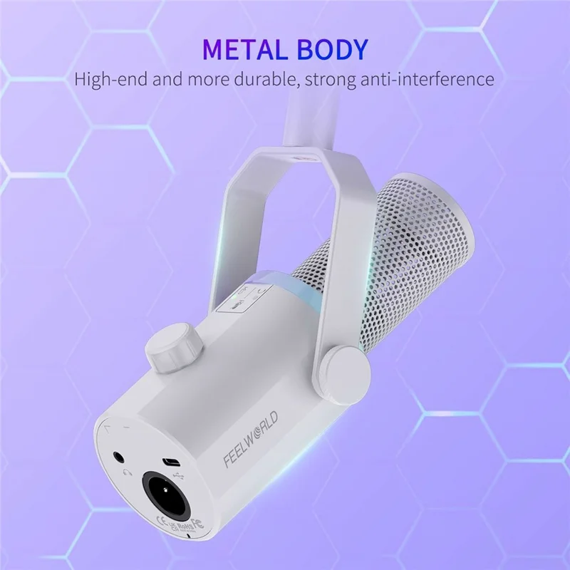 FEELWORLD PM1-XS-W XLR  /  USB Dual Output Desktop Mic for Recording  /  Gaming  /  Streaming Professional Dynamic Microphone - White