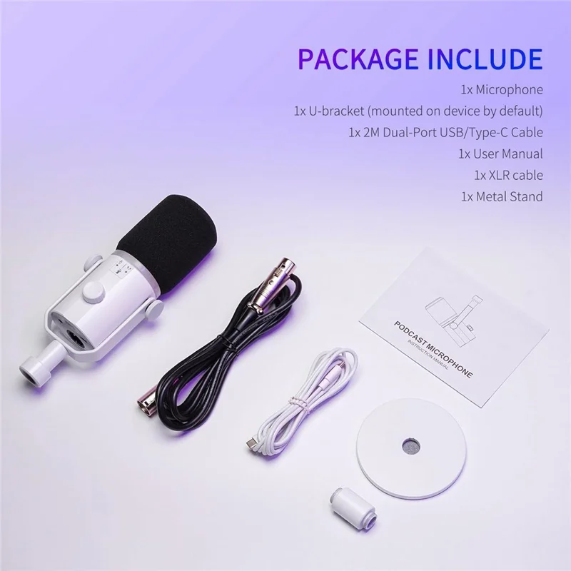 FEELWORLD PM1-XS-W XLR  /  USB Dual Output Desktop Mic for Recording  /  Gaming  /  Streaming Professional Dynamic Microphone - White