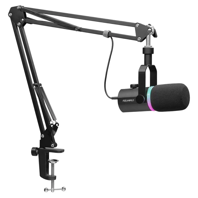 FEELWORLD PM1-AS Dynamic Microphone with Boom Arm Stand XLR / USB Dual Output for Podcast Recording / Gaming / Live Streaming - Black