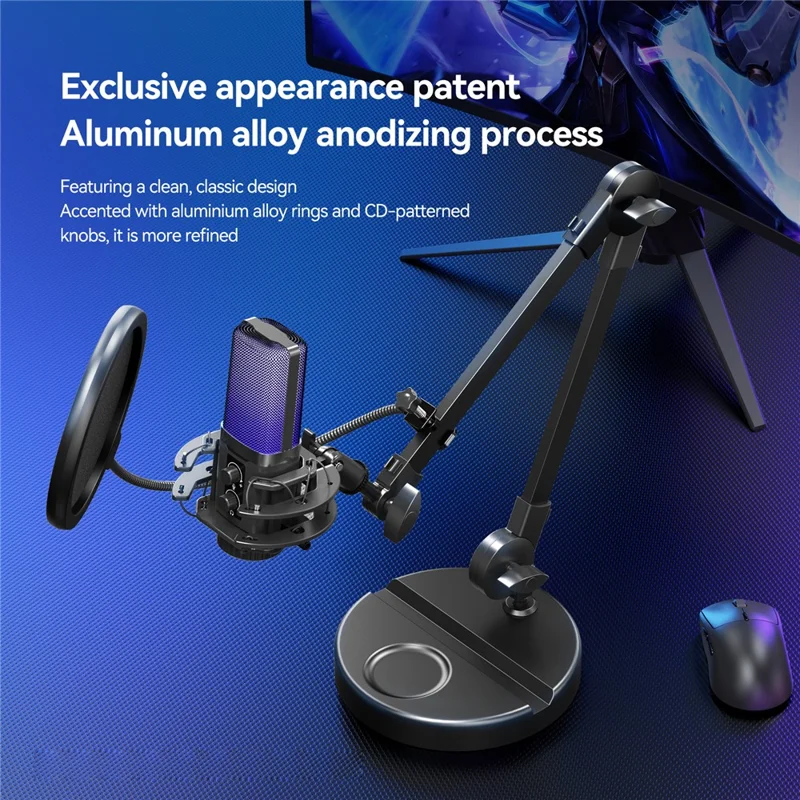 YANMAI X3R RGB Lighting Desktop Microphone Noise Cancelling Capacitor Microphone for Live Streaming / Recording - Black