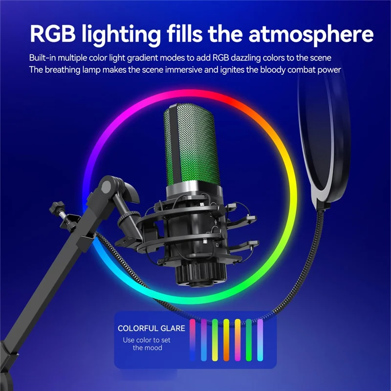 YANMAI X3R RGB Lighting Desktop Microphone Noise Cancelling Capacitor Microphone for Live Streaming / Recording - Black