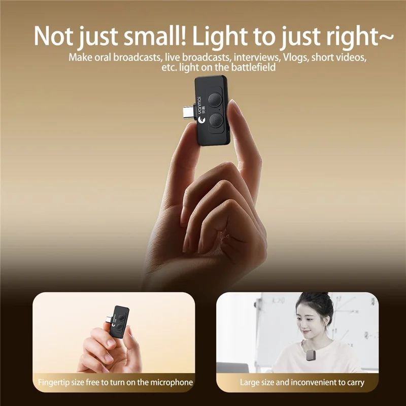 YANMAI R6 Type-C Mini Microphone Plug and Play AI + ANC Smart Noise Reduction Mic for Vlogging / Recording - Black