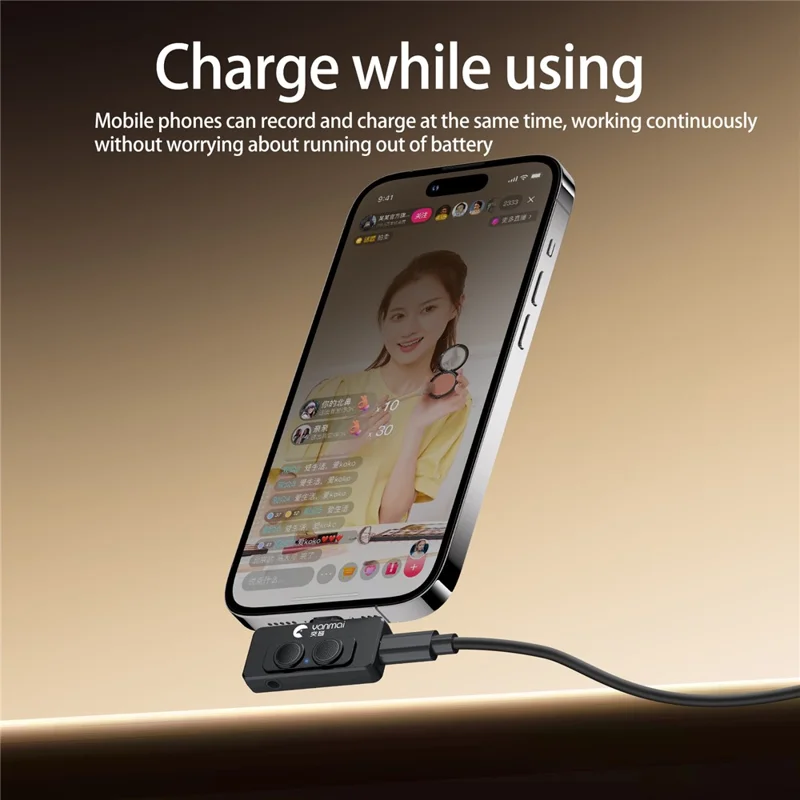 YANMAI R6 Type-C Mini Microphone Plug and Play AI + ANC Smart Noise Reduction Mic for Vlogging / Recording - Black