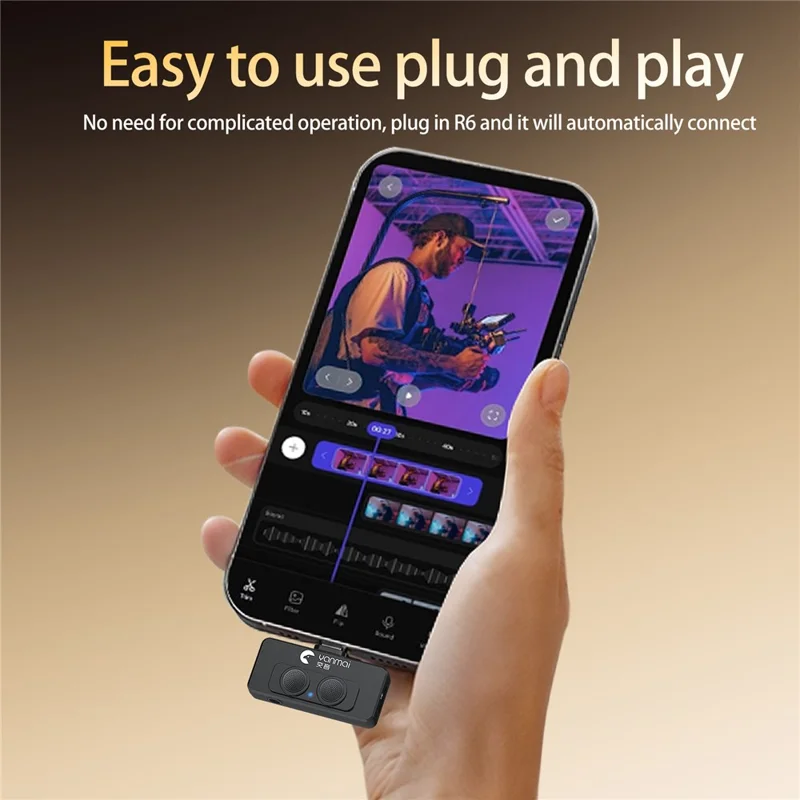 YANMAI R6 Type-C Mini Microphone Plug and Play AI + ANC Smart Noise Reduction Mic for Vlogging / Recording - Black