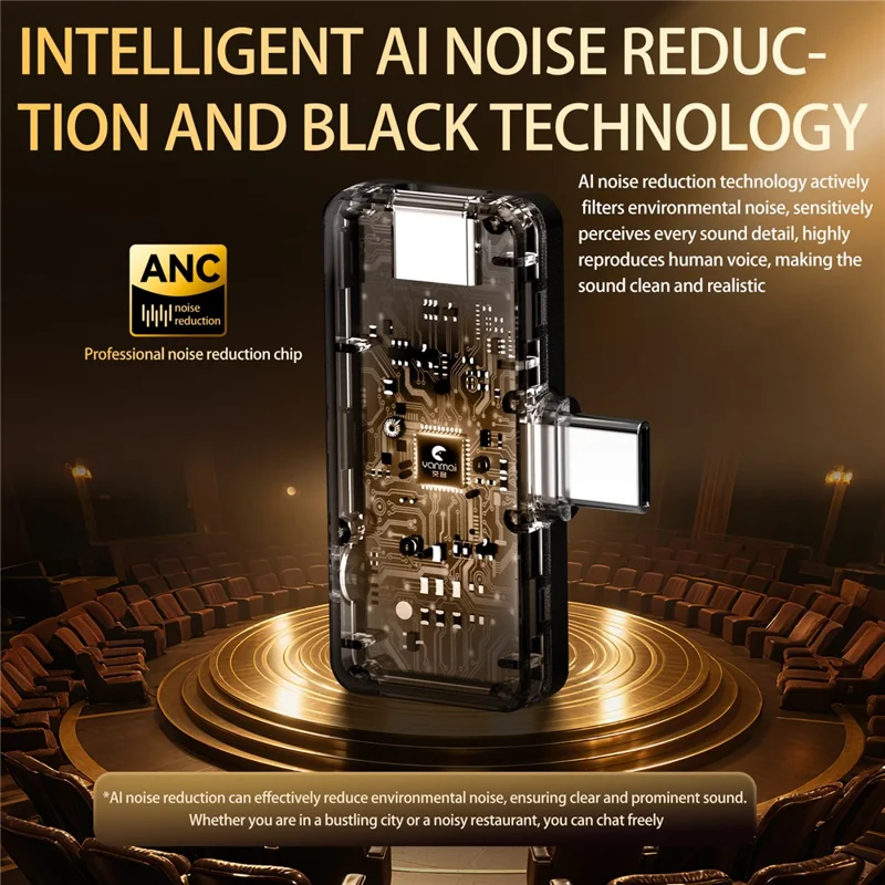 YANMAI R6 Type-C Mini Microphone Plug and Play AI + ANC Smart Noise Reduction Mic for Vlogging / Recording - Black