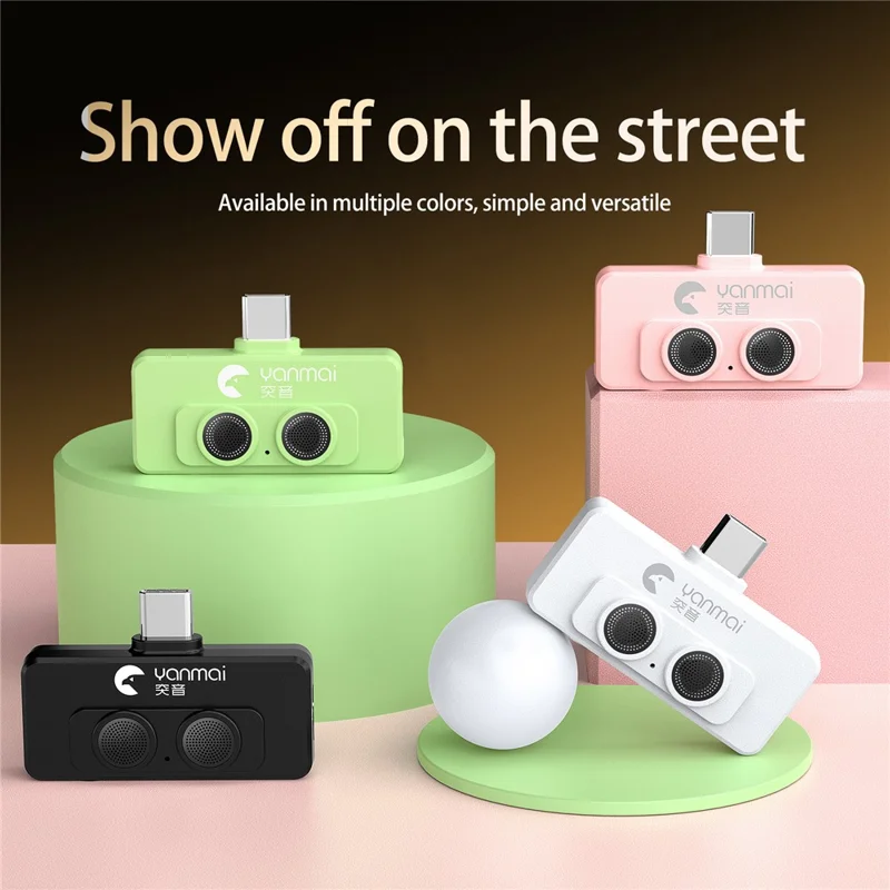 YANMAI R6 Type-C Mini Microphone Plug and Play AI + ANC Smart Noise Reduction Mic for Vlogging / Recording - Pink