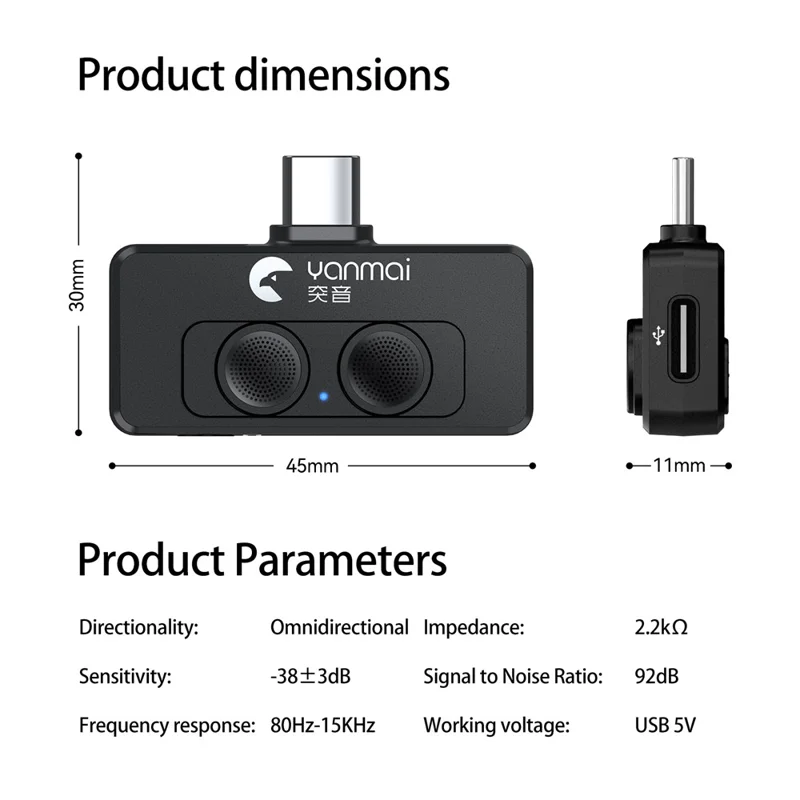YANMAI R6 Type-C Mini Microphone Plug and Play AI + ANC Smart Noise Reduction Mic for Vlogging / Recording - Pink