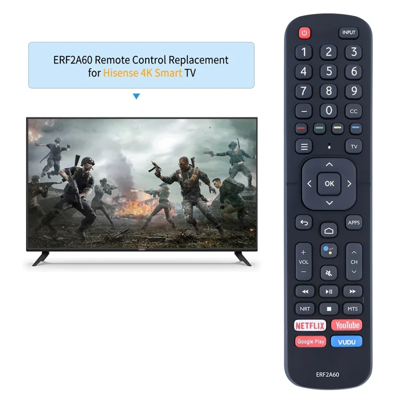 ERF2A60 For Hisense 4K Remote Control Replacement ABS Controller, No Voice Function - Black