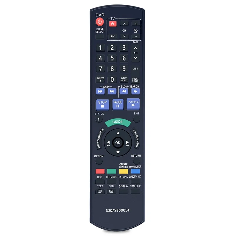 N2QAYB000234 Für Panasonic Blu-ray DVD-Player Fernbedienung IR-Controller 10 m Reichweite - Schwarz