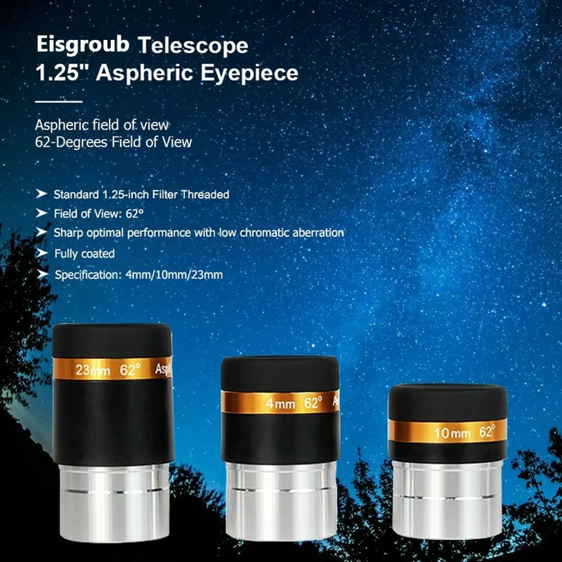 Telescope 1.25" Aspheric Eyepiece 62° Wide Field HD Eyepiece for Astronomy - 4mm